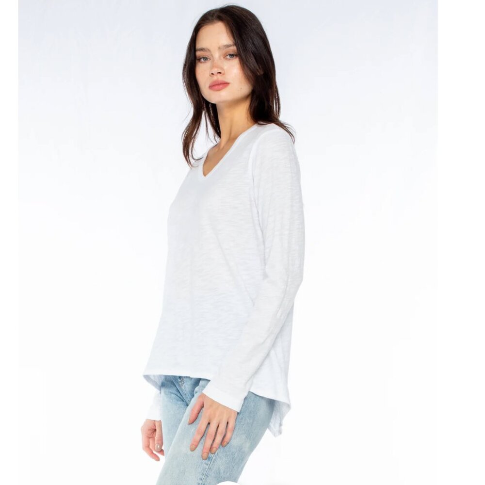WILT Long Sleeve Shrunken Boyfriend Top in White Size Large NWT
